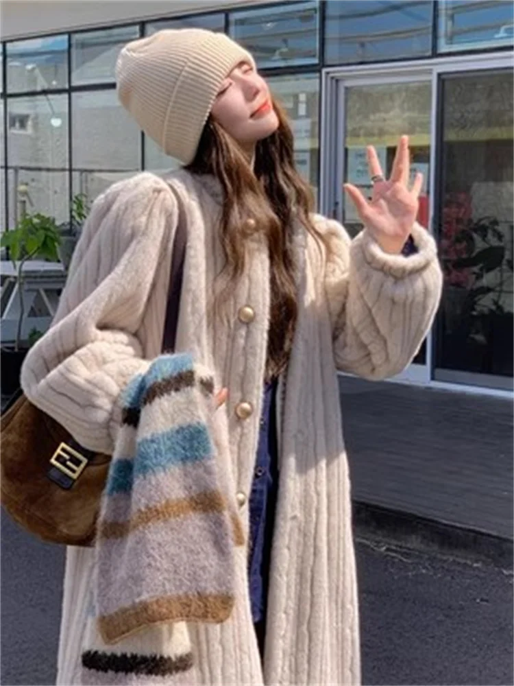 2023 Winter New Environmental Protection Mink Fur Outerwear Women\'s New Retro Single-breasted Long-sleeved Fur Coat Long