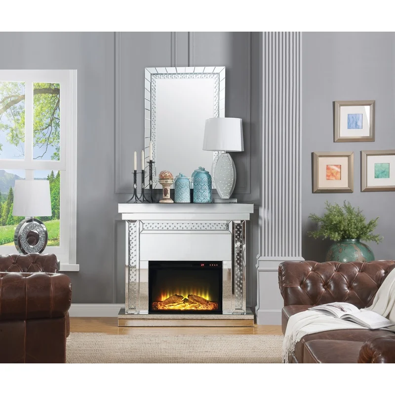 

Nysa Mirrored Fireplace with Faux Crystals Decoration