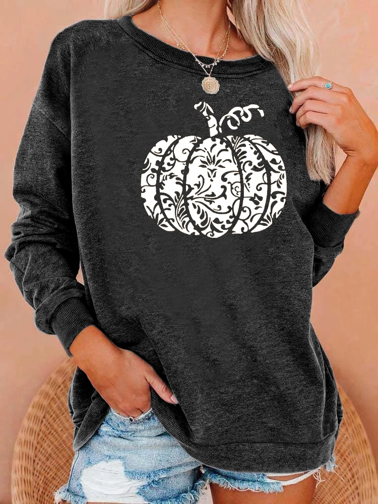

Halloween print washed sweatshirt, crew neck casual washed sweatshirt for winter & fall, women's clothing