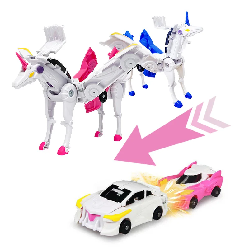 2 in 1 Transformation Car One Step Model Deformed Unicorn Model Cartoon Action Figure Vehicle Transforming Toy Boy Kid Gift