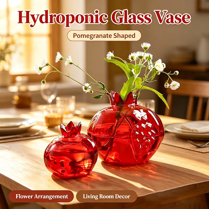 Pomegranate-Shaped Glass Vase and mini Hydroponic Glass Pot Creative Flower Container Suitable for Restaurant Table Decorations
