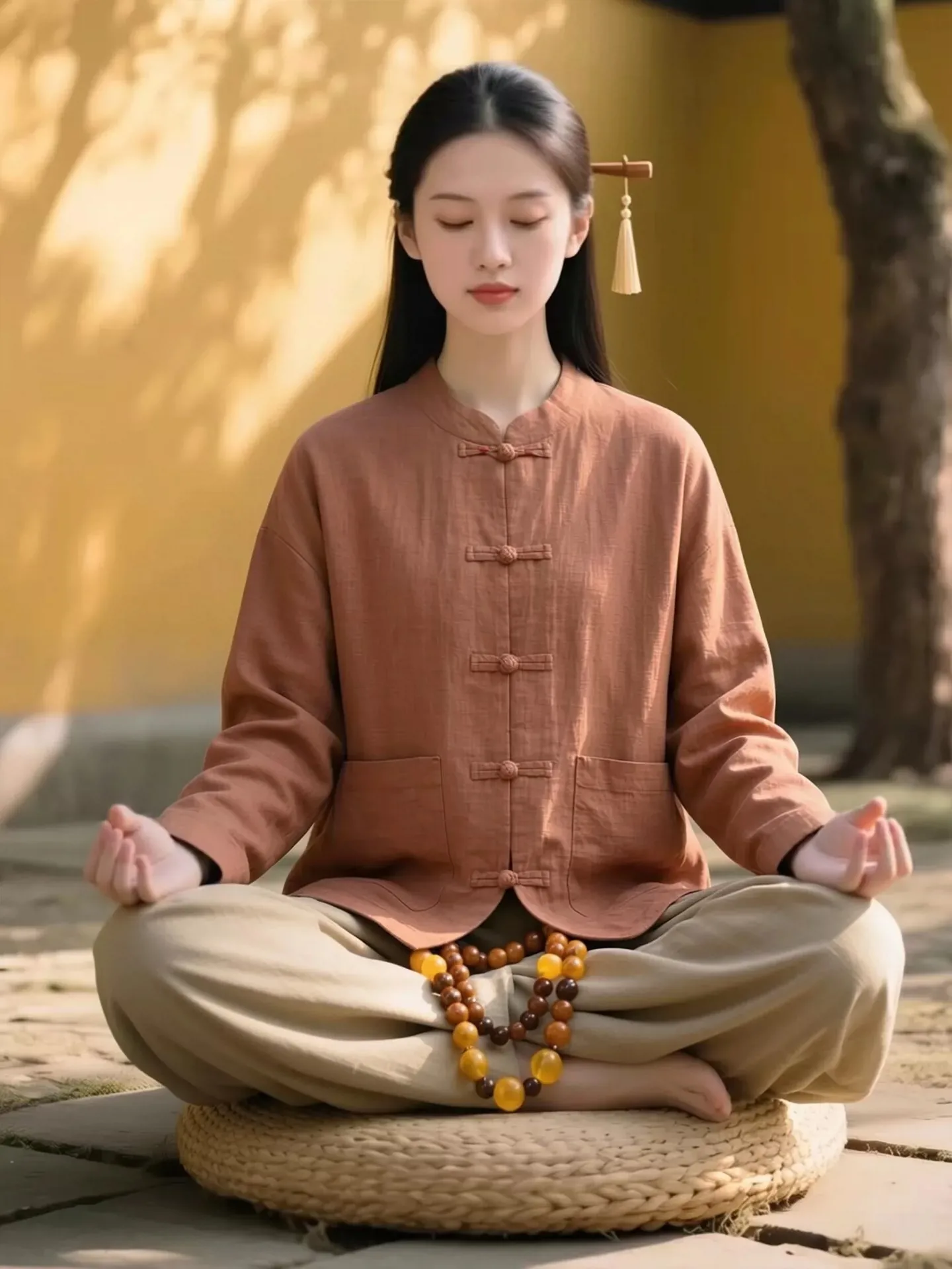 Morning Exercise Tai Chi Clothes Women's Large Size Cotton Linen Top Zen Style Sitting Meditation Clothes Chinese Traditional...