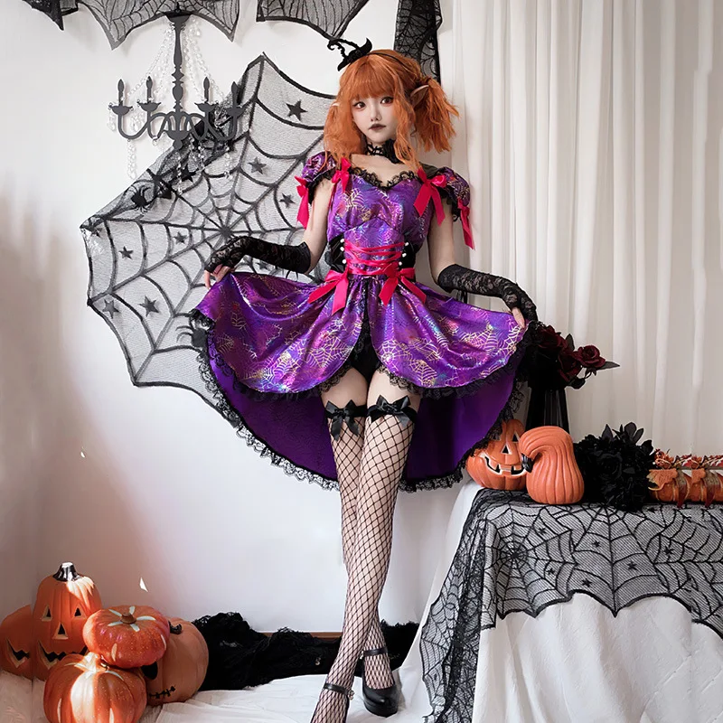 

Halloween Adult Sexy Women Purple Witch Costume Carnival Party Fantasia Cosplay Dresse With Hat Suit