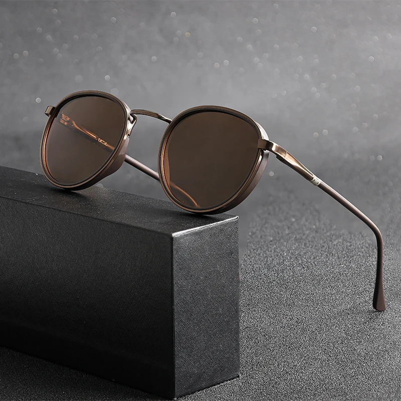 HBK TRetro Punk Herren Polarisierte Sonnenbrille Rundes Design Modische UV400 Unisex Sonnenbrille Reise Party Ideaal für Geschenke – Detail 2