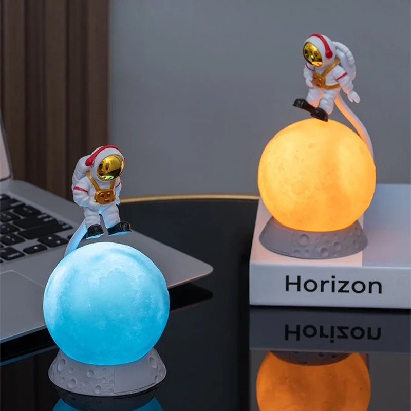 LED Night Light Battery USB Charging Astronauts Lunar Lamp Children Bedroom Bedside Desk Decoration Table Lamp Night Lights