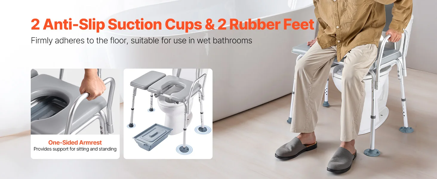 SucceBuy 500 lbs 4-in-1 Bedside Commode Chair with Padded Seat and Backrest Detachable 5L Bucket Adjustable Height for Seniors
