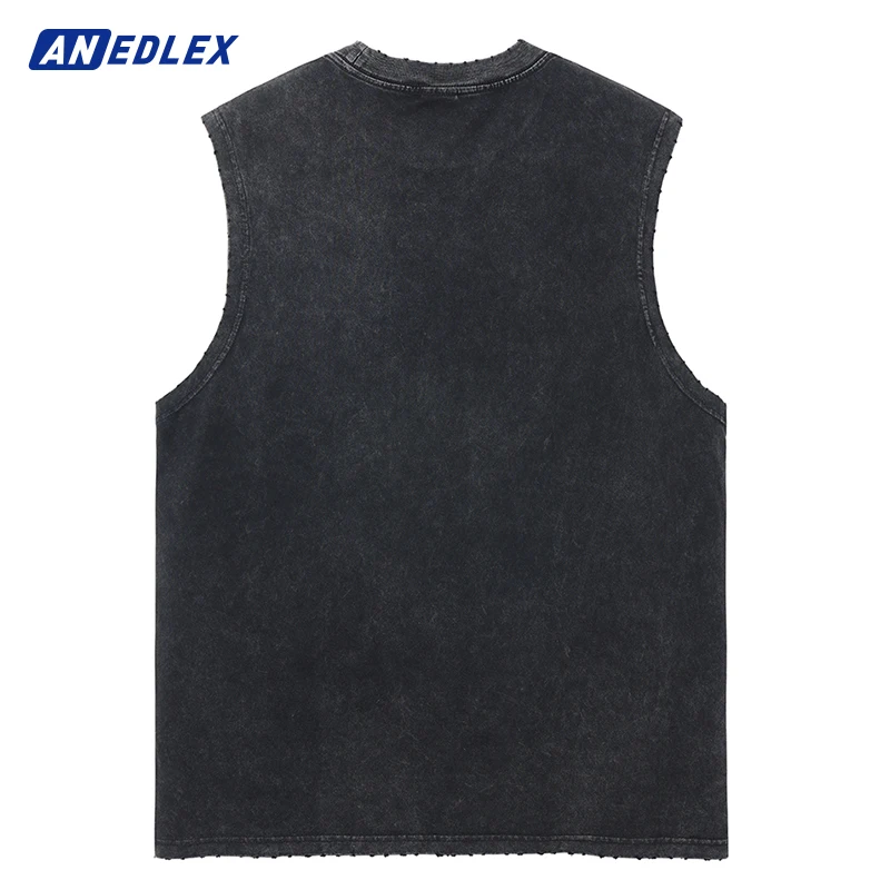 Summer Men Vintage Streetwear Sleeveless T-Shirts Cotton Tops Tees Washed Anime Print Casual Tops Harajuku Oversize Tank Top