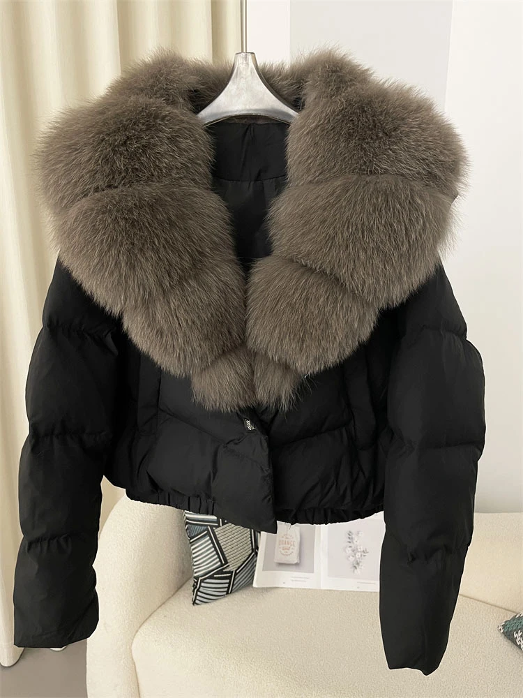 Mumaroho 2024 Autumn Winter Women White Duck Down Jacket Parkas Fox Fur Coat Feather Short Puffer Coat