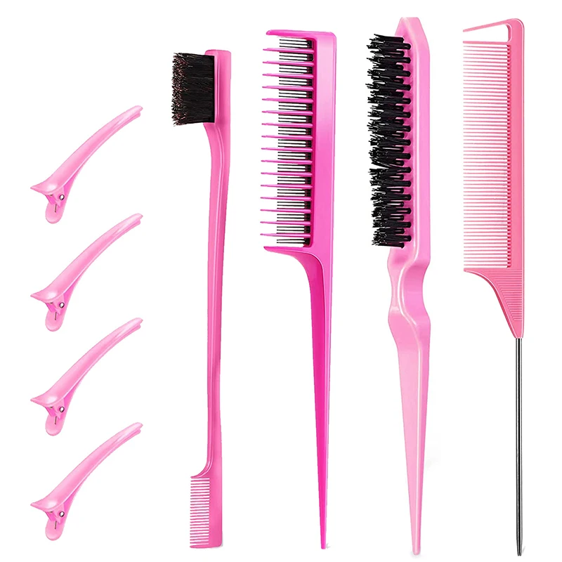 

8pcs Hair Styling Comb Set Teasing Hair Brush Triple Teasing Comb Rat Tail Combs Edge Brush Hair Tail Tools Braid Tool