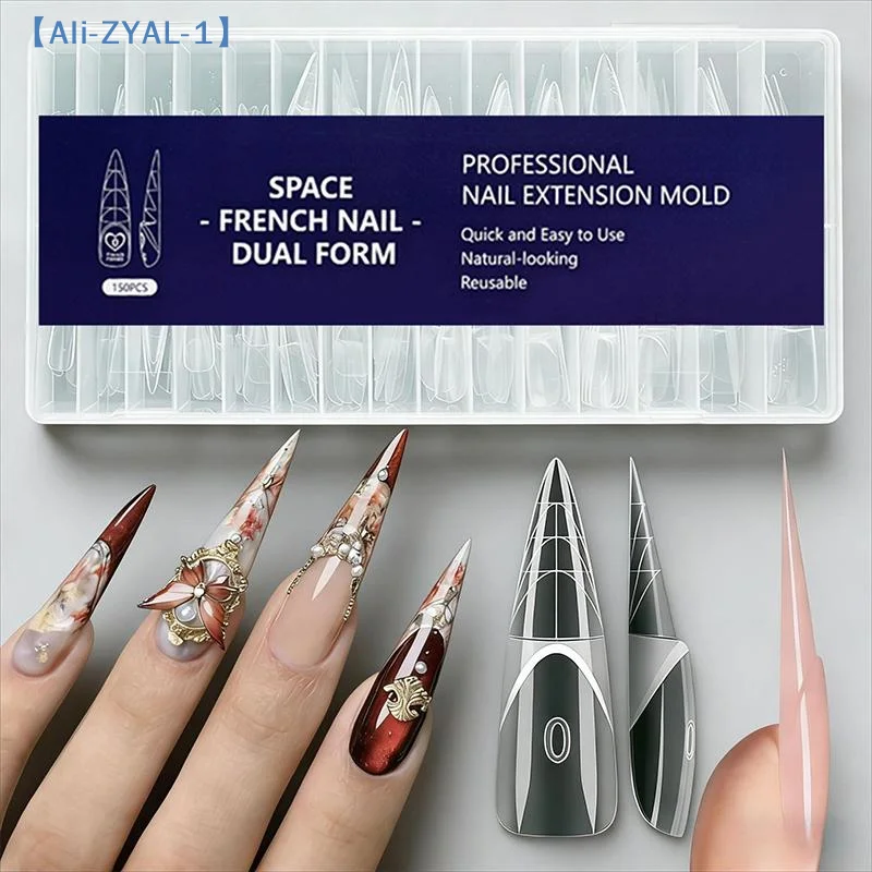 150pcs/box Long Almond Clear Plastic Nails Full Cover Stiletto Pointy False Tips Artificial Acrylic Nail Tips ZYAL-1
