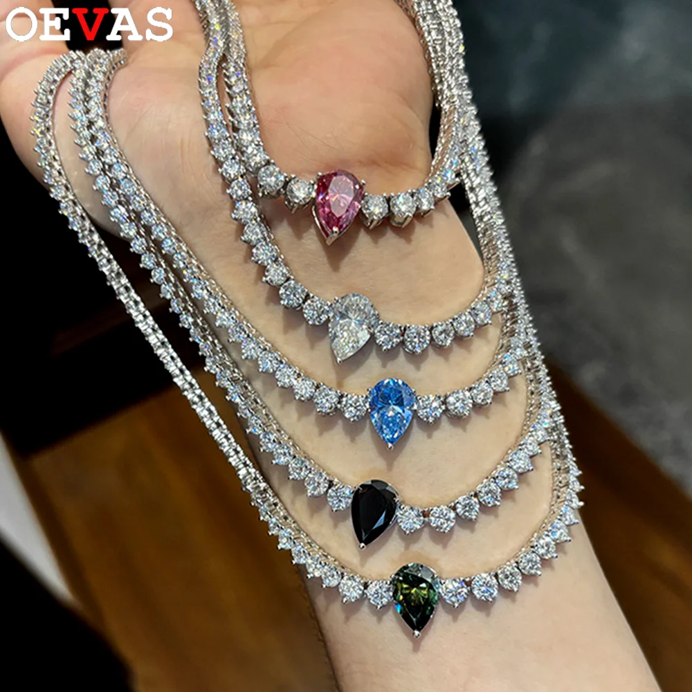 

OEVAS 3-4.5mm Full Moissanite Tennis Necklace S925 Silver Lab Diamond Waterdrop Pendant For Women Party Fine Jewelry With GRA