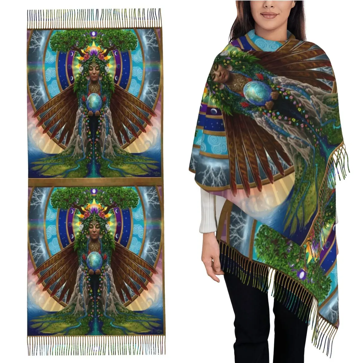 

Gaia Sacred System Scarf Tassel Scarves Women Soft Warm Shawls and Wraps Large Fall Winter Shawl Wrap