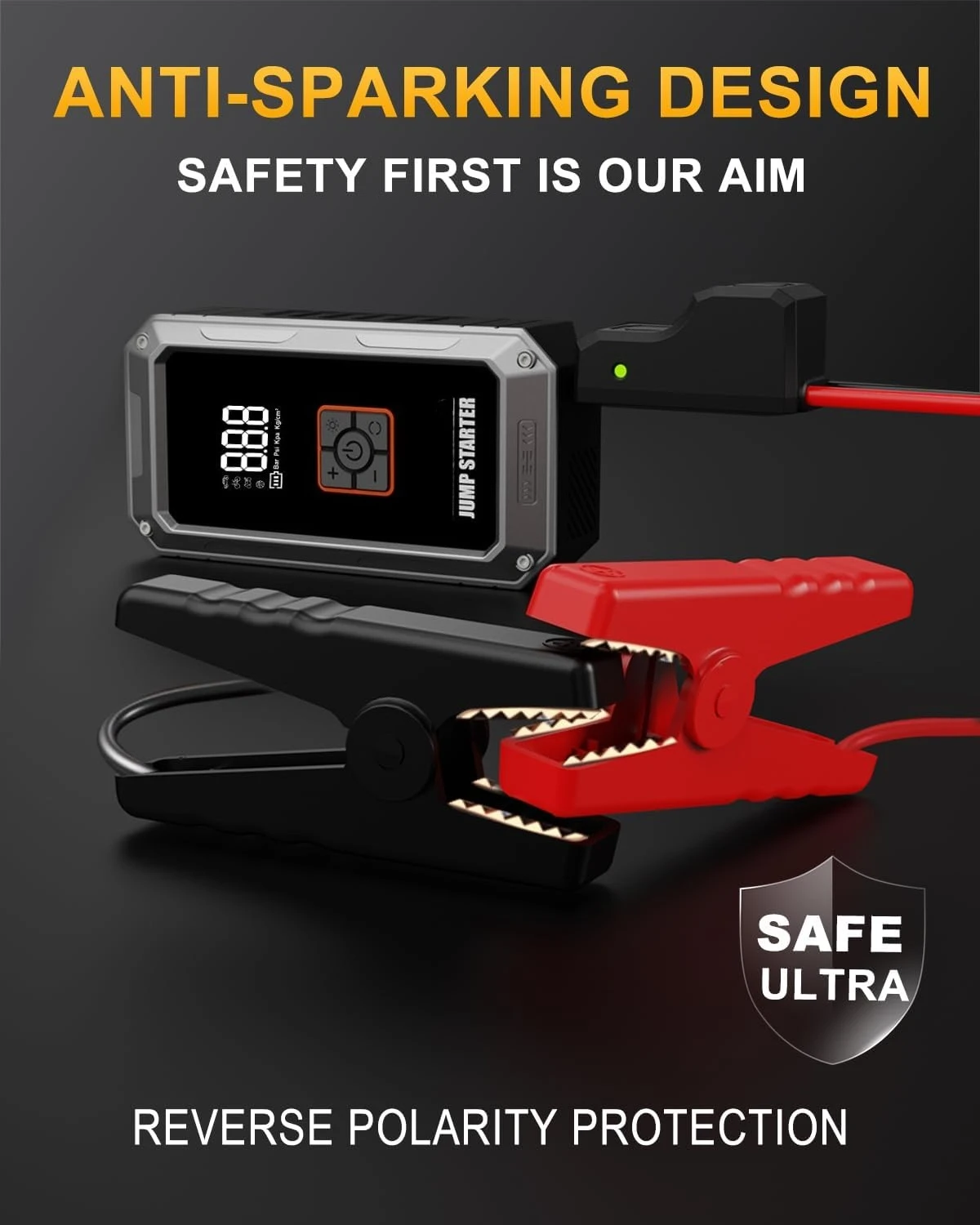 Car Battery Jump Starter 6000A with Air Compressor 150PSI Portable Power Pack 12V LED Light