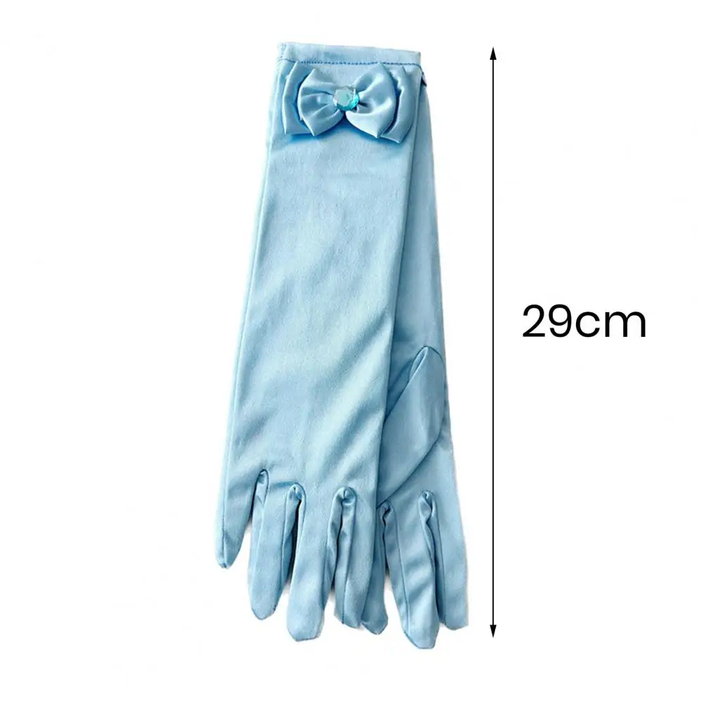 Long Princess Dance Stage Gloves Satin Sequins Bow Glove Solid Full Finger Mittens Birthday Gifts Girls Elsa Princess Gloves