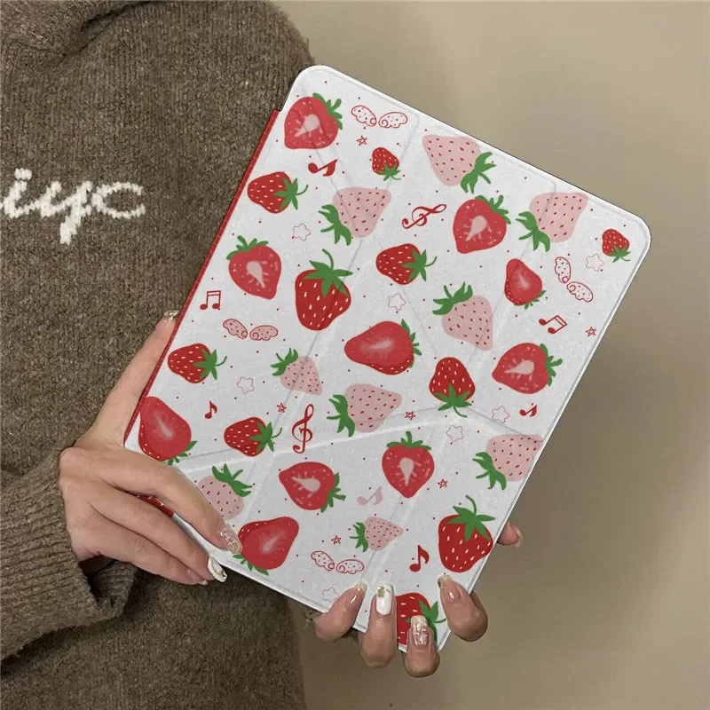 Pink Red Strawberry Note Tablet Case For iPad Pro 11 13 M2 M4 M3 9.7 10.2 5/6th 7/8/9 10th 11th Mini 6 7 Air 3 4 5 6 Stand Cover