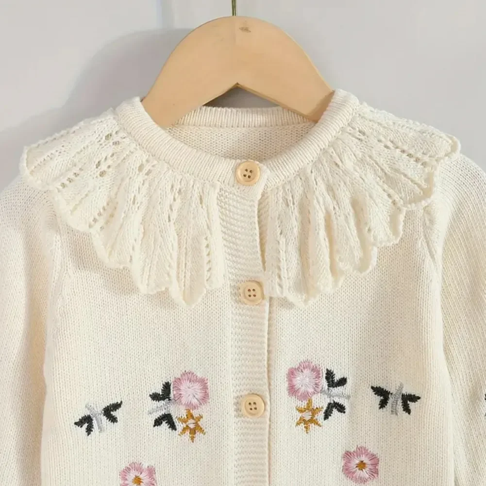 Spring Autumn Girls Knit Cardigan New Children Girl Cotton Embroidery Floral Long Sleeve Cardigan Sweater Knitted Sweater