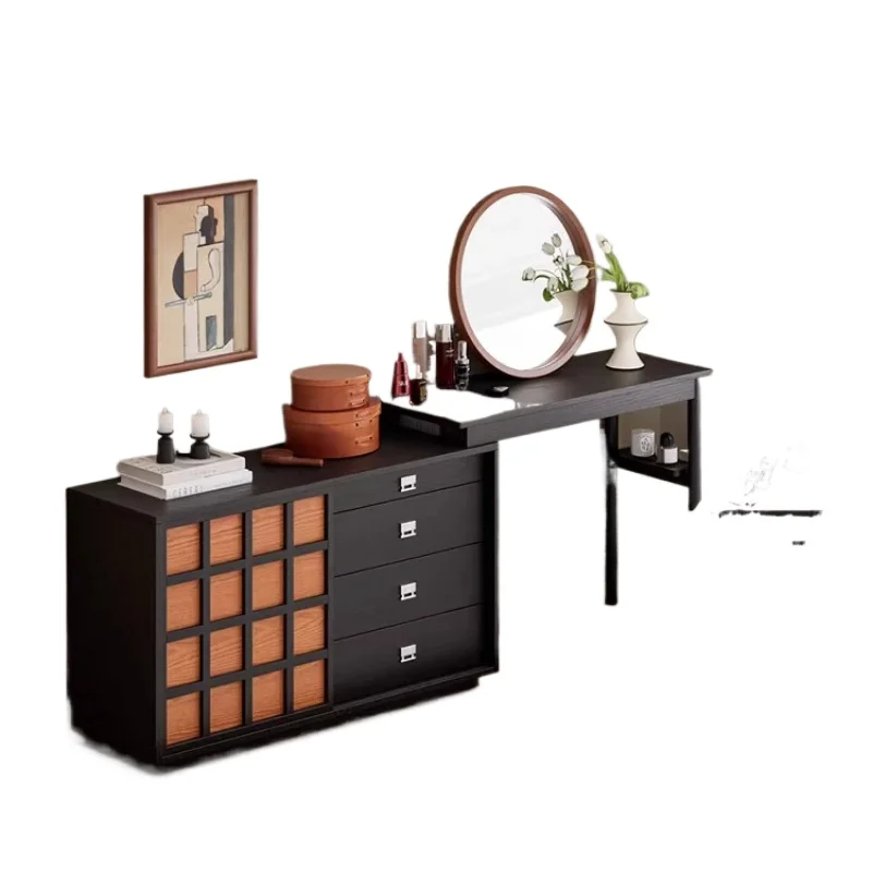 

2025 new solid wood antique makeup table rotatable dresser bedroom chest integrated