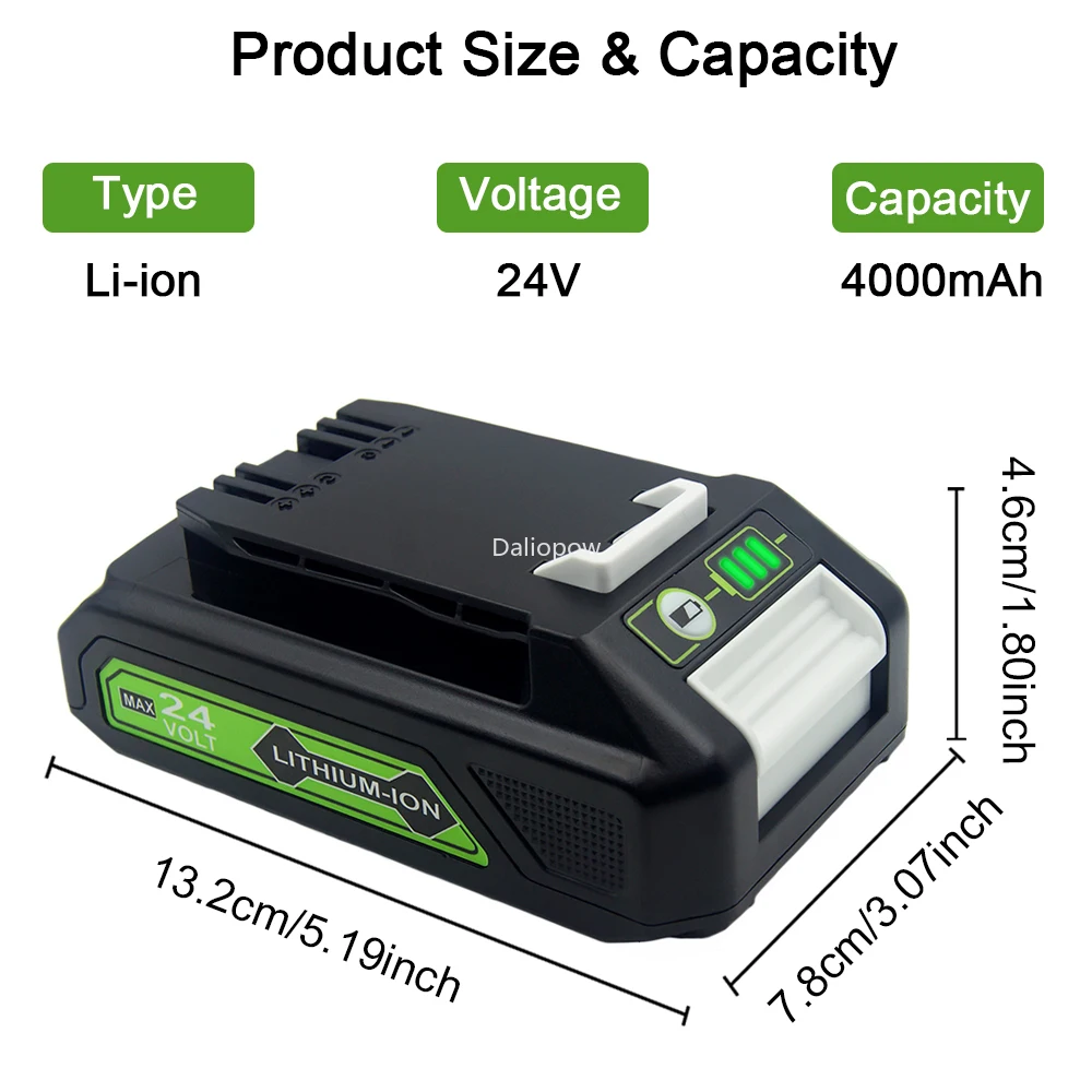 29842 29852 29322 24V 8.0Ah/4.0Ah Li-ion Rechargeable Battery for Greenworks 24V/48V Tools MO24B410 MO48L4211 HT24B210 21342