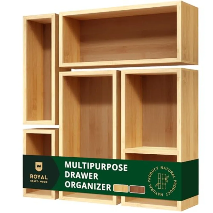 

Набор из 5 бамбуковых органайзеров для ящиков: многофункциональные лотки для хранения для кухни, ванной, офиса, косметики, украшений и прочего