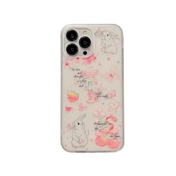 Korean Strawberry Butterfly Rabbit Double Layers Cute Case for iPhone 16 15 14 13 12 11 Pro Max Back Phone Cover Capa