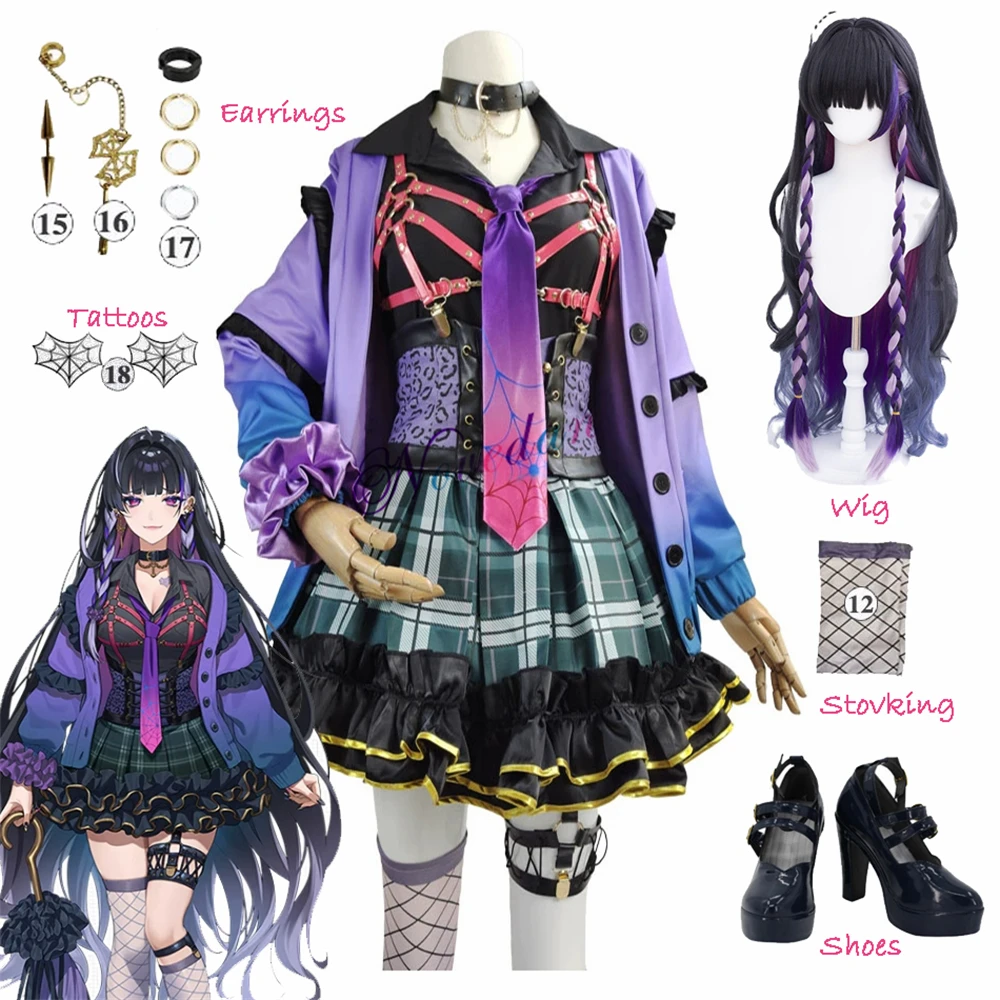 Vtuber nijisanji en xsoleil meloco kyoran cosplay kostüm anime perücke schuhe ohrringe prop halloween spiel anzug frauen outfit kleid