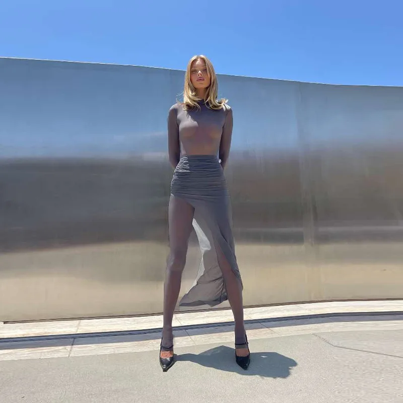 ملابس نسائية جديدة لخريف 2025 بدلة قفز ذات ثنيات ورقبة مستديرة وأكمام طويلة بدلة نسائية #2