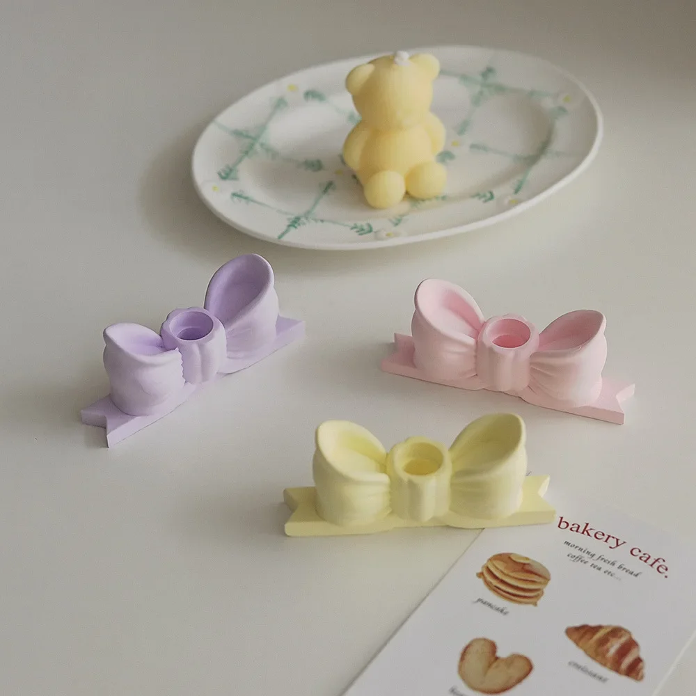 Ins Style Gypsum Bow Candle Holder Long Candle Candlestick Wedding Birthday Candlestick Party Home Decoration Photo Props