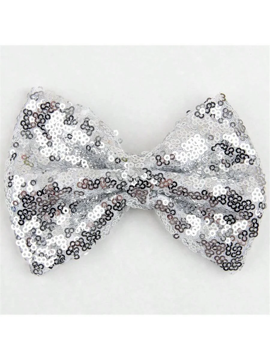 2Pcs Bow Hair Clips Cute Small Sequin Bow Hair Pins for Kids Toddler Baby Girls 4 Inch Fashion Black Fine Thin Bowknot Tie Hair