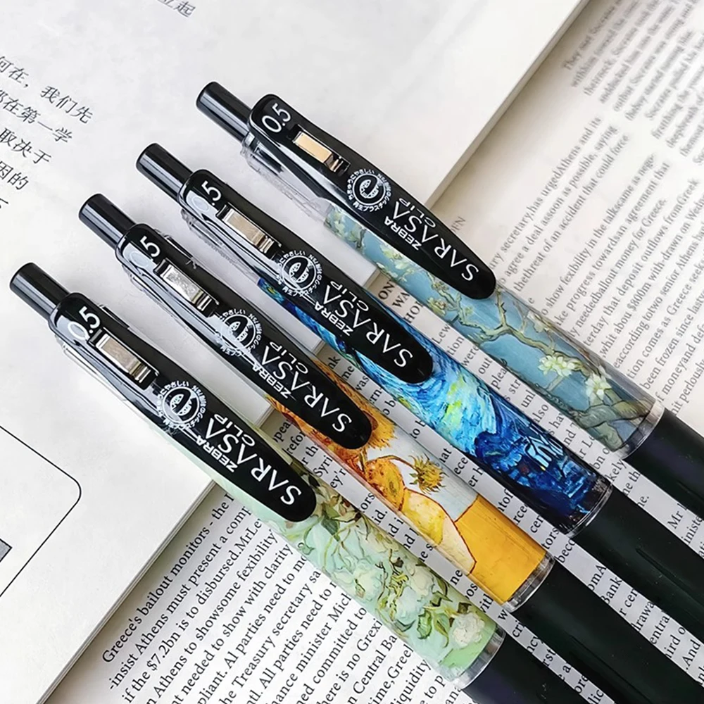 4pcs Japan ZEBRA Gel Pen Gift Box Set JJ15 0.5mm Limited Star Sky Sunflower Oil Painting Black Pen Gift Cute School Stationery