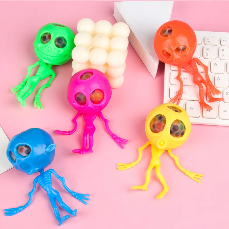 Fun Colorful Skull Halloween Prank Alien Squishy Grape Ball Bead Fidget Toy Surprise Kids Christmas Gift