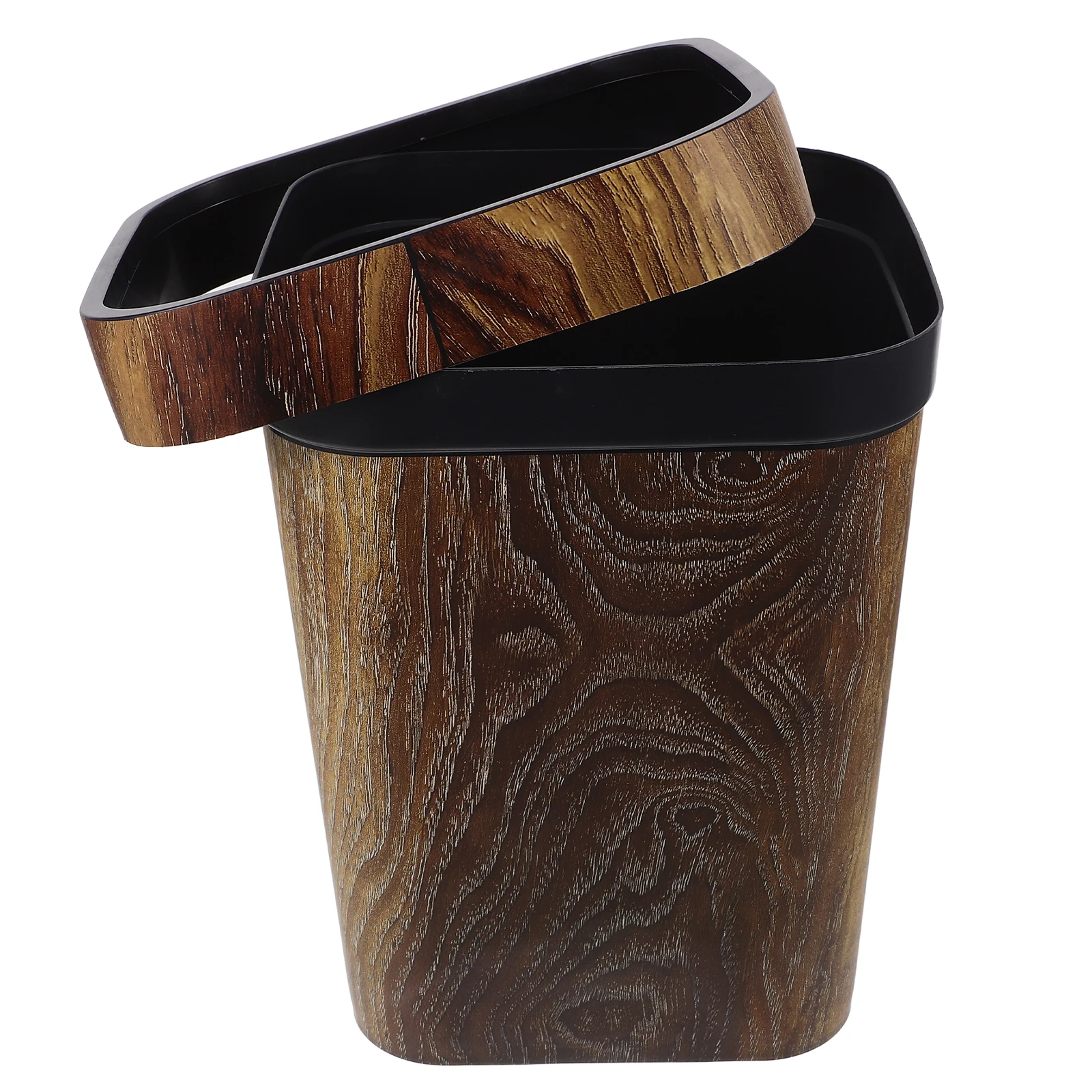 

Imitation Wood Grain Trash Can Square Waste Bin Removable Press Ring Office Home Kitchen Bedside Large Capacity Easy Maintenance