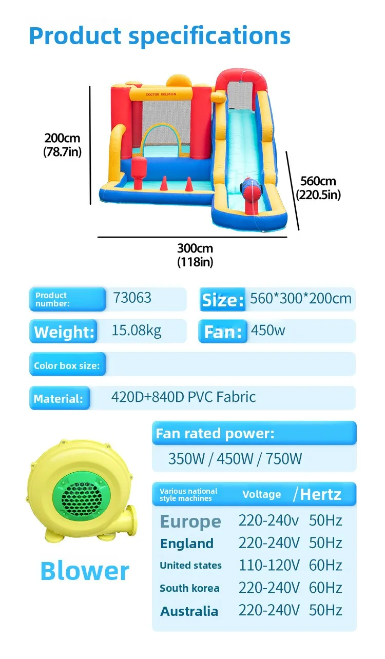 돌핀 박사 풍선 바운서 어린이용 홈 캐슬 풍선 워터 슬라이드 어린이 파티 장난감 풍선 점핑 성