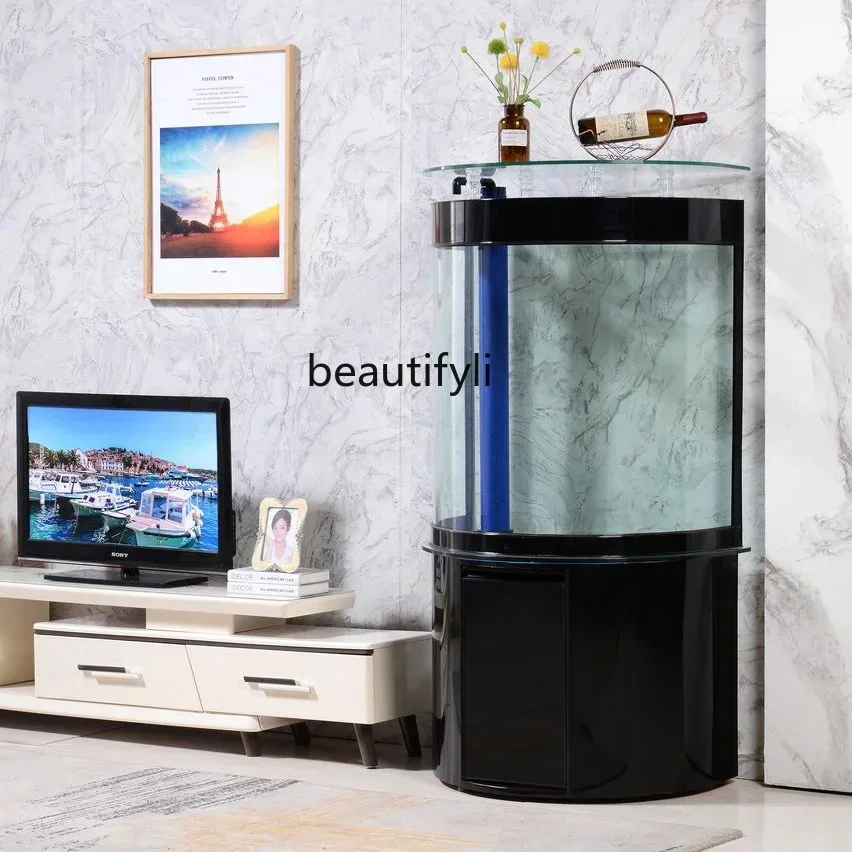 Light Luxury and Simplicity Glass Fish Tank Living Room Home Aquarium Floor Ecological Cylinder Change Water Ecological Pot