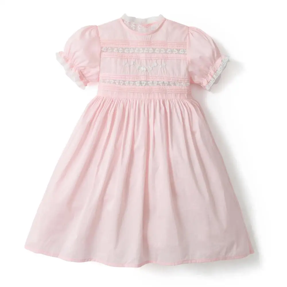 2024 Bubble Sleeves Lace Dress Party Dress for Baby Girls Summer Embroidery Dressess Solid Simple Casual Infant Children Clothes