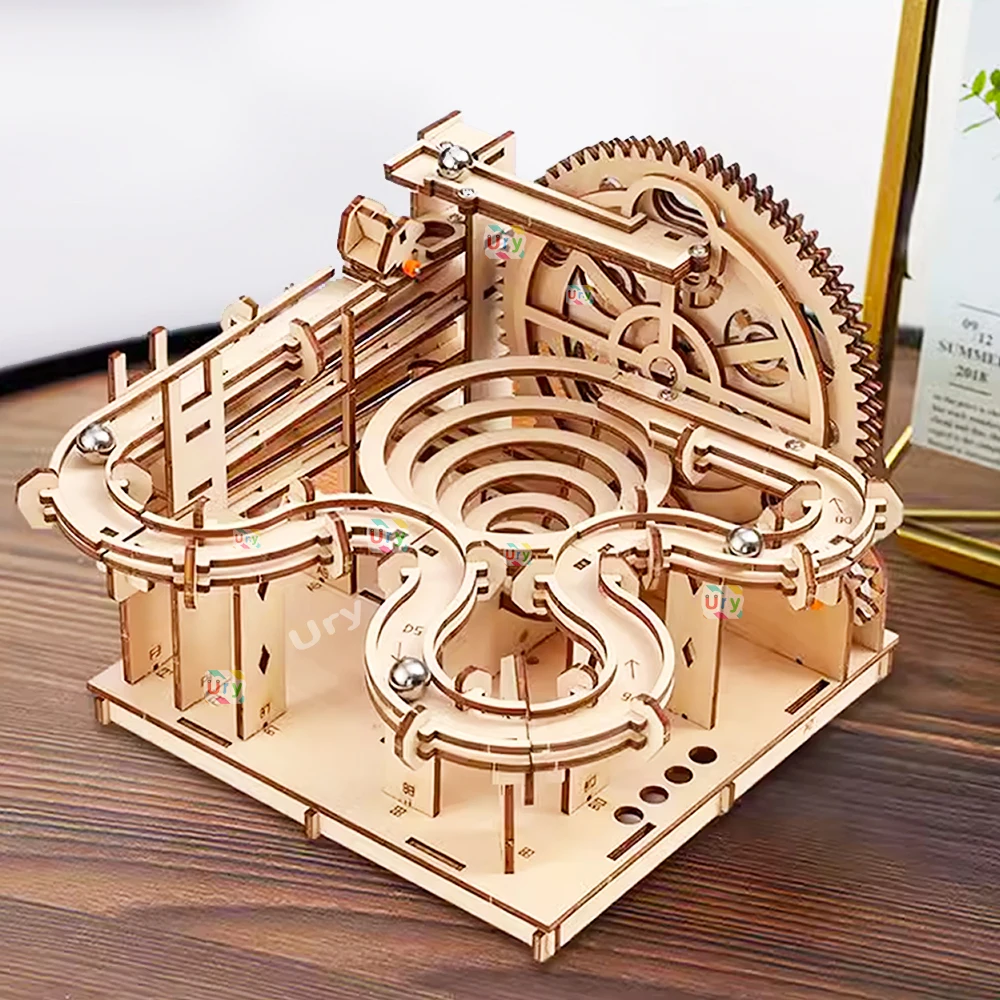 Ury 3d Holz puzzles Katapult Track Gerät Marmor Run Set mechanische manuelle Modell Wissenschaft Labyrinth 4 Ball Montage Spielzeug Geschenk für Kind