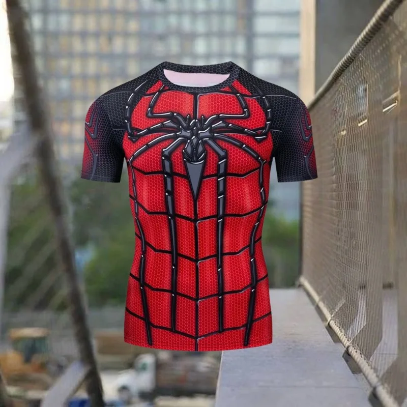 

MOTO-New Spider Print Pattern Men's T-shirt Outdoor Fitness Sports Short Sleeve Round Neck T-shirt Summer Loose Quick Dry Cas