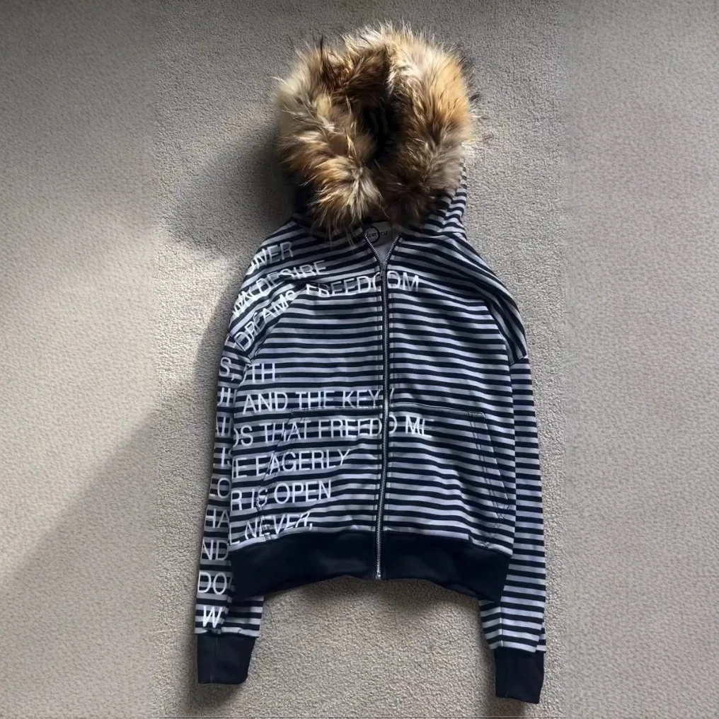 

2026 personalized printed fur collar sweatshirt long sleeved pullover hoodie retro jacket street trend Y2K