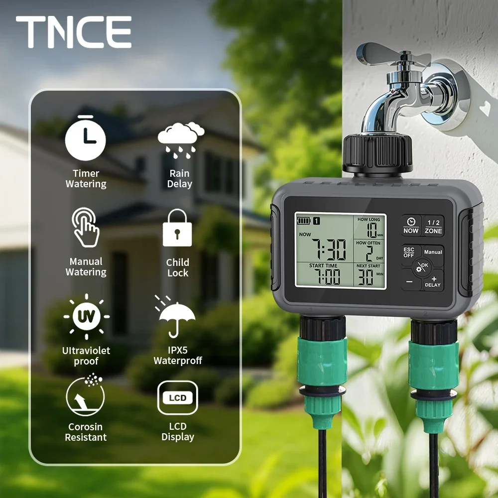 TNCE 1/2-Outlet Automatische Bewässerung Programmierer Automatische Bewässerung Timer Bewässerung System Garten Bewässerung LCD Display IPX5