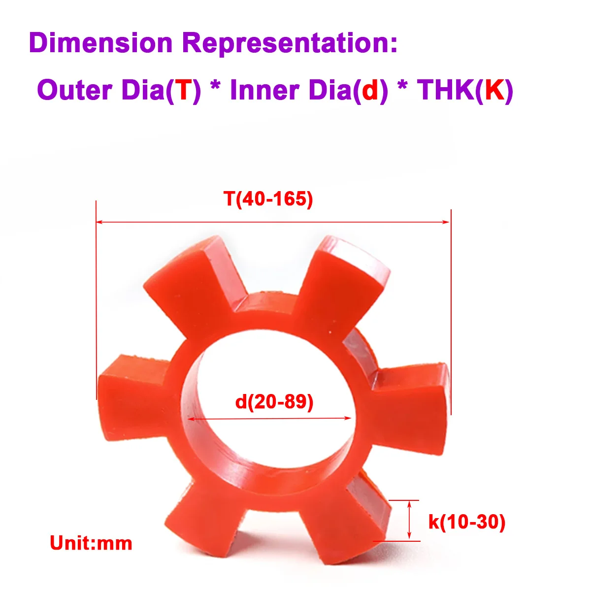 Polyurethane Coupling Buffer Pad Red T-Shaped Plum Blossom Hexagonal Water Pump Wheel Pad Rubber Elastic Block