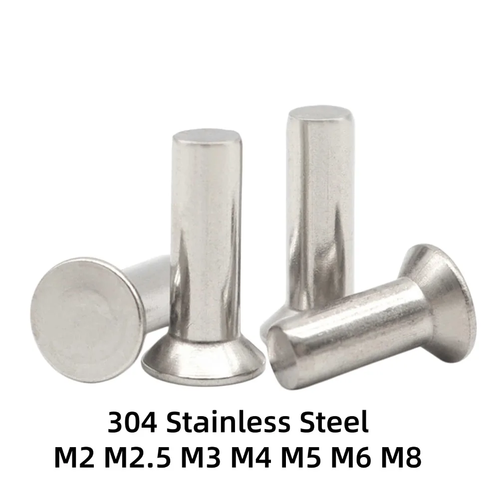 304 Stainless Steel M2 M2.5 M3 M4 M5 M6 M8 Solid Rivets GB869 DIN661 Flat Head Self-Plugging Percussion Fasteners