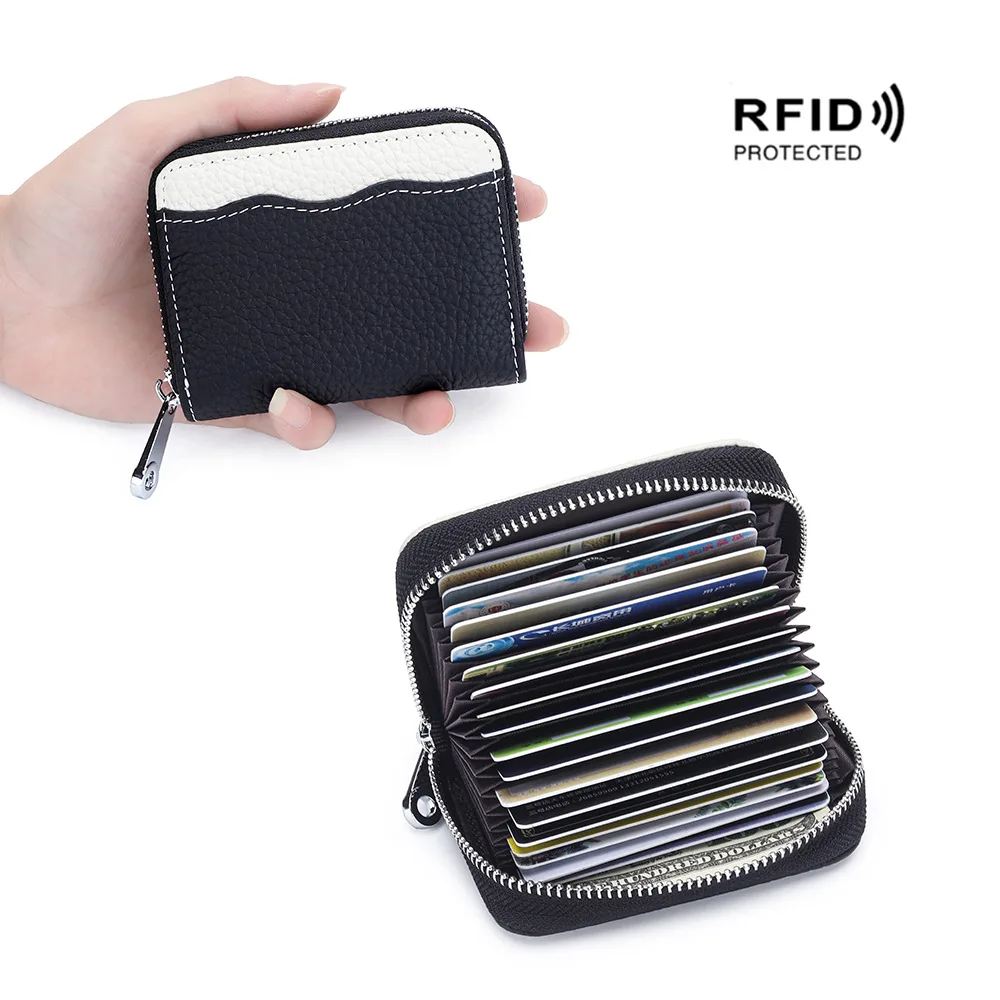 

2025 New Style RFID Blocking Genuine Leather Short Card Wallets for Women Large Capacity 18 Card Slots Organizer ID Card Holder