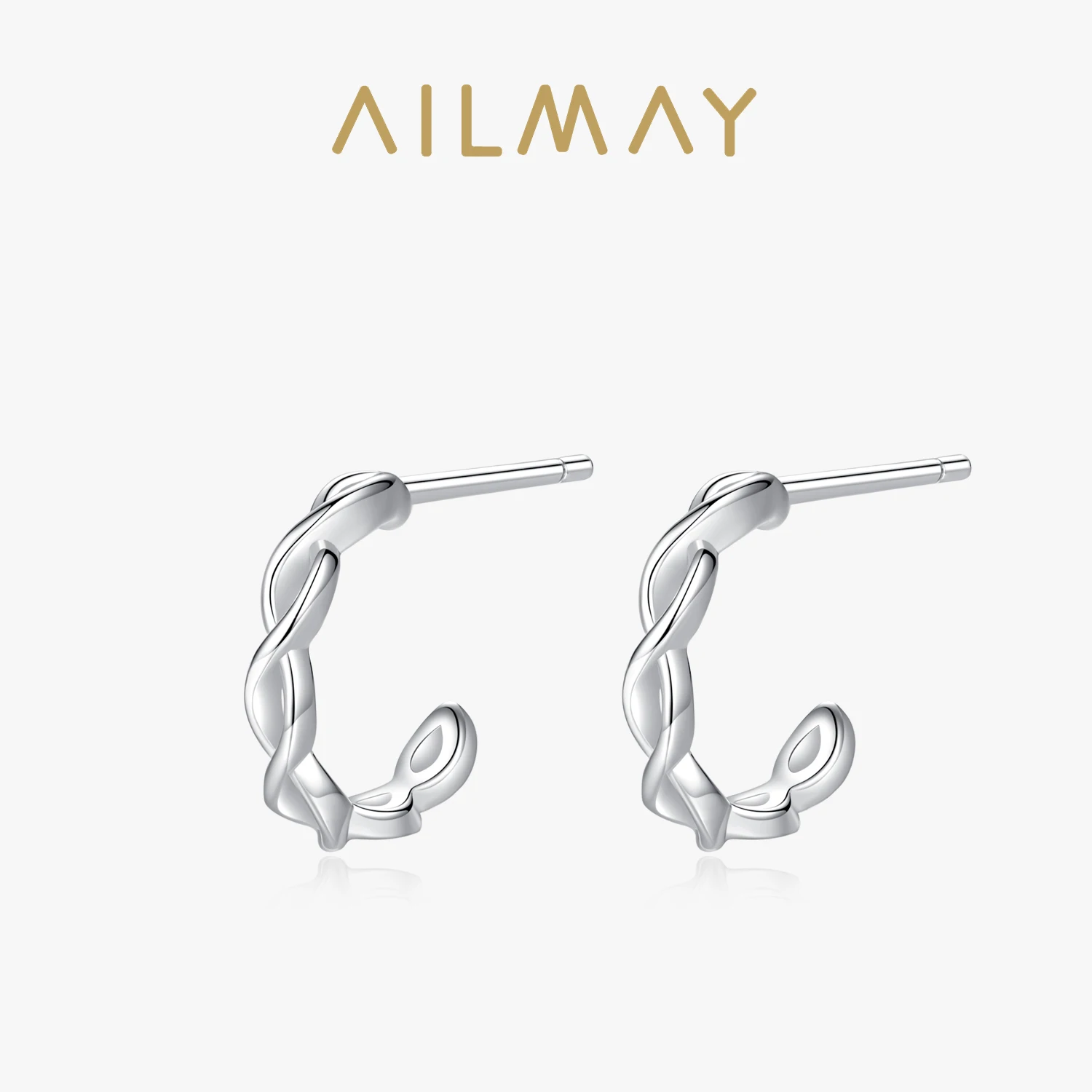 Ailmay Genuine 925 Sterling Silver Geometric Irregular Shape Stud Earrings For Women Girls Anti-allergy Fine Jewelry Gifts