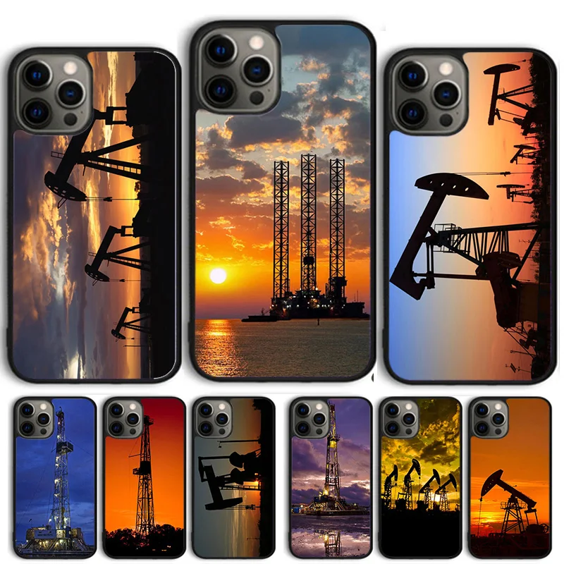 Drilling Oilfield At Sunset Phone Case For iPhone 14 15 16 13 12 Mini Max Cover For Apple 11 Pro Max 8 7 Plus SE2020 Coque