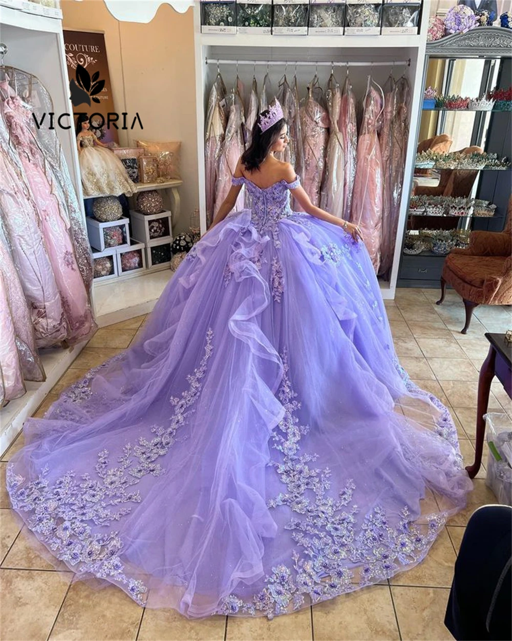 

Light Purple Ruffel Quinceanera Dresses 2024 Sweet 15 Years Girl Birthday Party Dresses Off The Shoulder Vestidos Customized