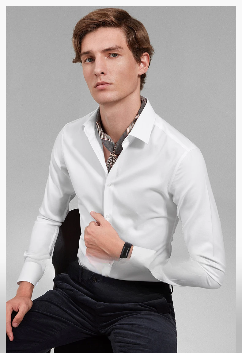 White shirt men\'s long sleeved light luxury high-end business shirt wrinkle resistant business black formal size shirt