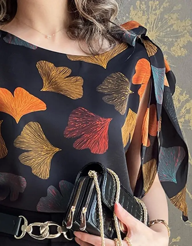 

2025 Fashion Spring Summer Latest Hot Selling Style Elegant Floral Print One Shoulder Tied Detail Blouse Casual Looose Fit Top