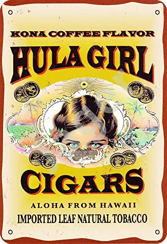 Jager Coffee Flavor Hula Girl Cigars Aloha from Hawaii Imported Leaf Natural Tobacco Retro Metal Decor Wall Plaque Vintage