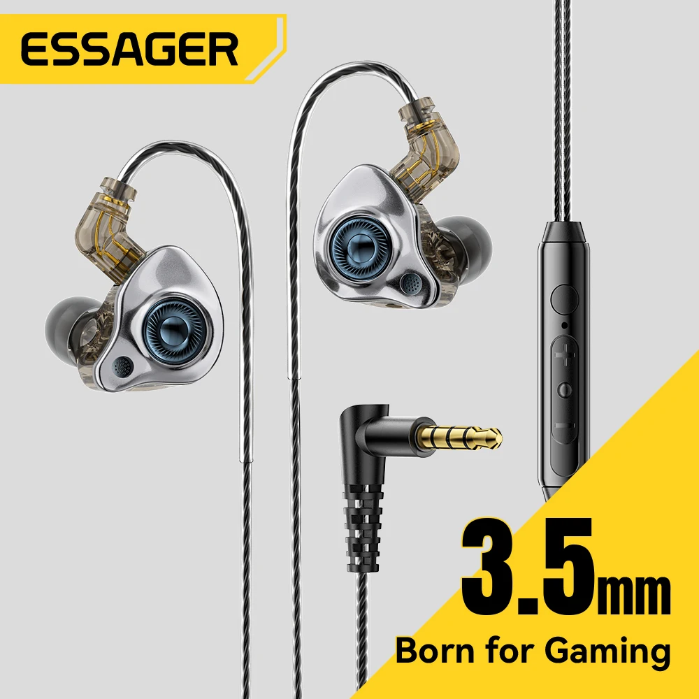 Essager 3.5mm Wired Gaming Headphone In Ear Conch Wired Earphone with Mic Stereo Interchangeable Earbuds Sports Wired Earphone