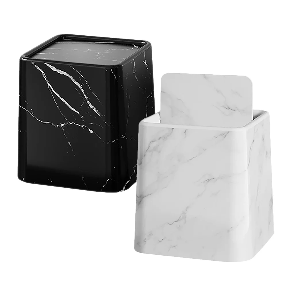

2Pcs Marble Swing Lid Trash Can Compact Small Desk Wastebasket Bathroom Bedroom Kitchen Office Toilet Trash Can