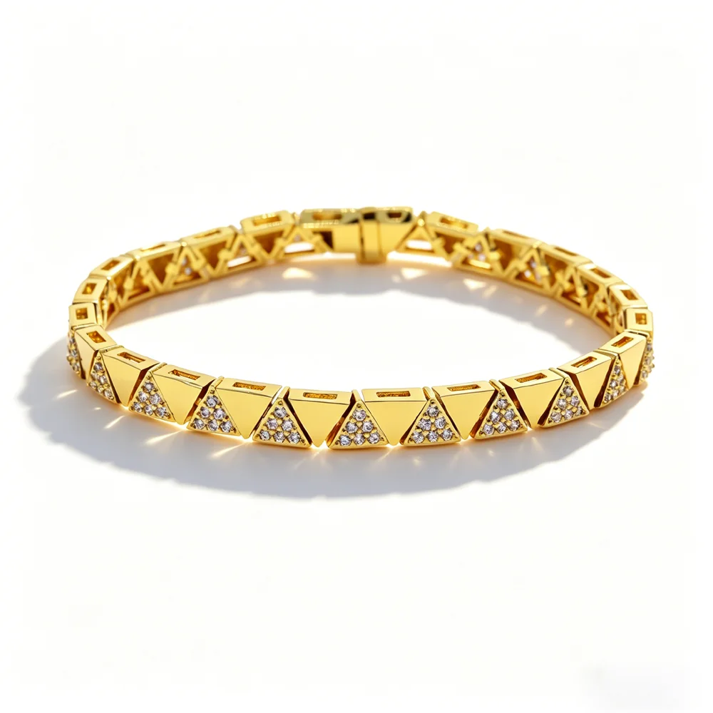 High-quality Gold-plated Triangular Zircon Bracelet, Stackable Geometric Zircon Bracelet, Elegant Bridal Jewelry Gift
